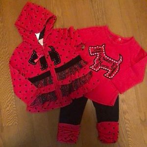 Nannette girl Red and Black dotted 3pc set